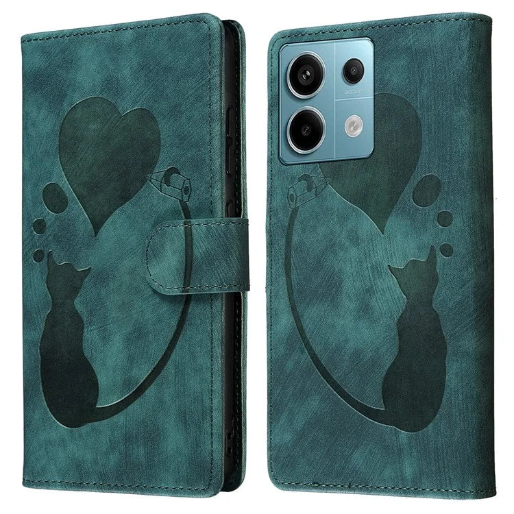 For Xiaomi Redmi Note 13 Pro 5G / Poco X6 5G Case Cat Love Heart Imprinted Flip Leather Phone Cover