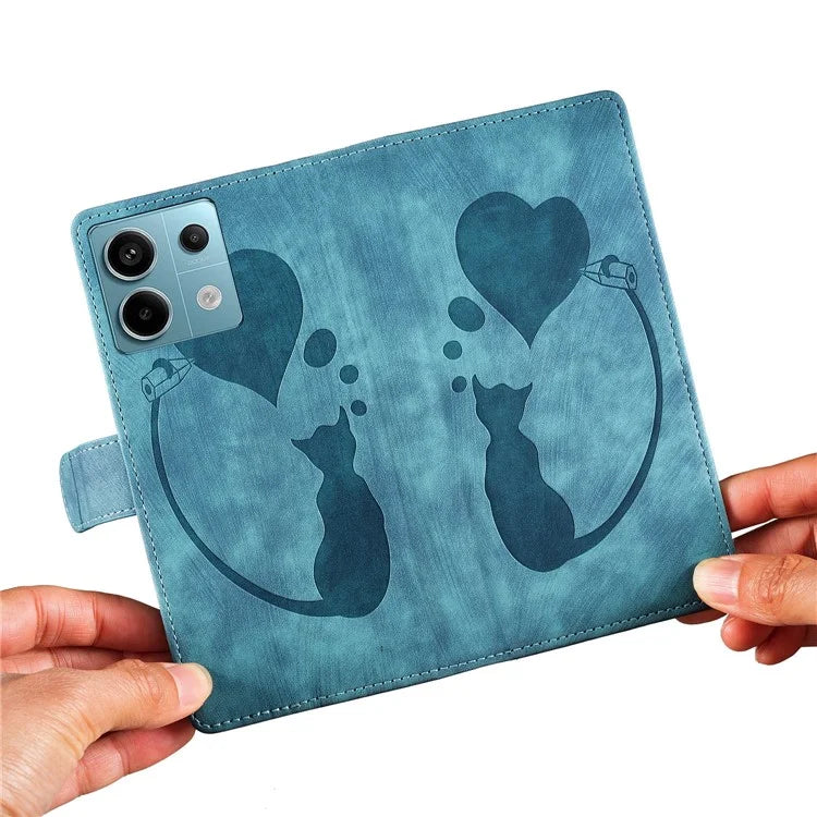 For Xiaomi Redmi Note 13 Pro 5G / Poco X6 5G Case Cat Love Heart Imprinted Flip Leather Phone Cover
