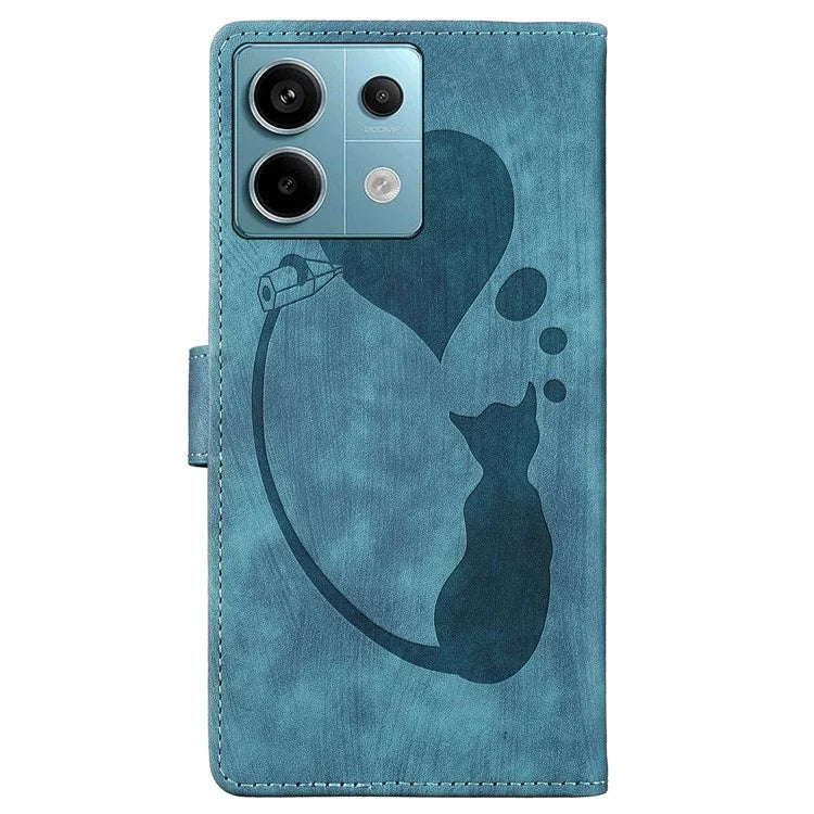 For Xiaomi Redmi Note 13 Pro 5G / Poco X6 5G Case Cat Love Heart Imprinted Flip Leather Phone Cover