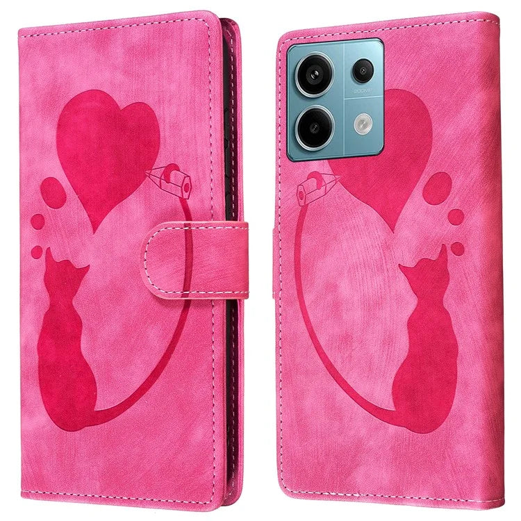 For Xiaomi Redmi Note 13 Pro 5G / Poco X6 5G Case Cat Love Heart Imprinted Flip Leather Phone Cover