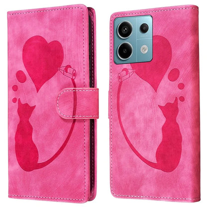 For Xiaomi Redmi Note 13 Pro 5G / Poco X6 5G Case Cat Love Heart Imprinted Flip Leather Phone Cover
