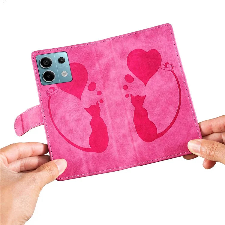 For Xiaomi Redmi Note 13 Pro 5G / Poco X6 5G Case Cat Love Heart Imprinted Flip Leather Phone Cover