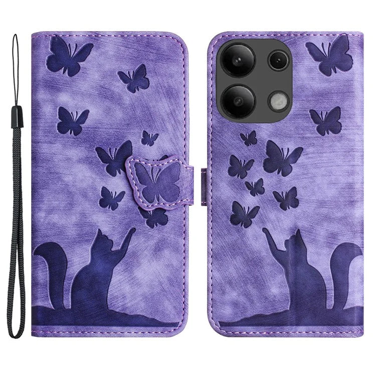 For Xiaomi Redmi Note 13 4G Case PU Leather Phone Cover Butterfly Cat Pattern