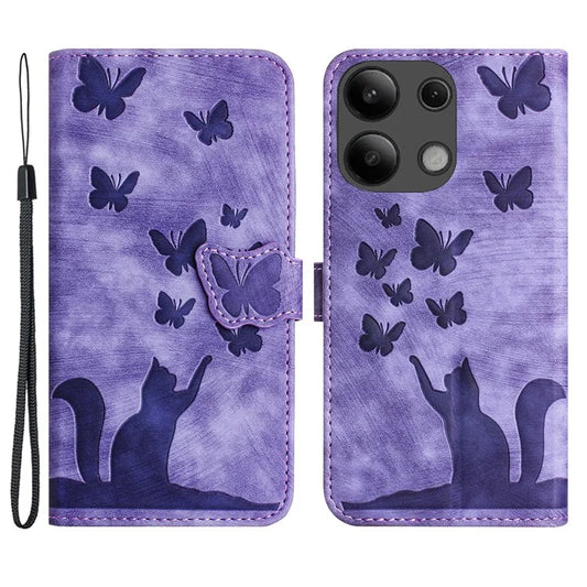 For Xiaomi Redmi Note 13 4G Case PU Leather Phone Cover Butterfly Cat Pattern