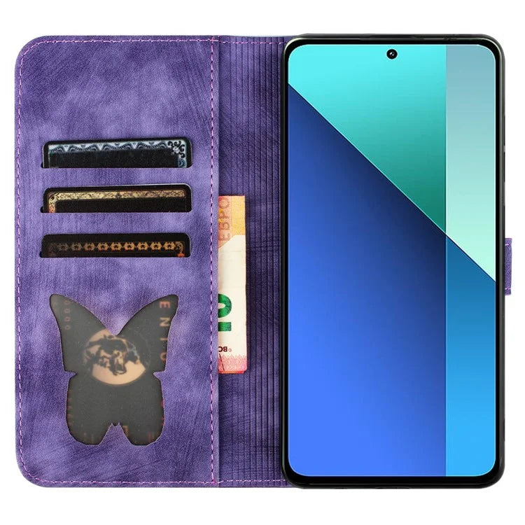 For Xiaomi Redmi Note 13 4G Case PU Leather Phone Cover Butterfly Cat Pattern