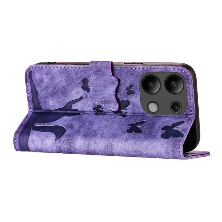 For Xiaomi Redmi Note 13 4G Case PU Leather Phone Cover Butterfly Cat Pattern