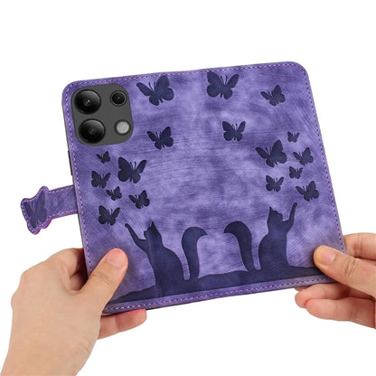 For Xiaomi Redmi Note 13 4G Case PU Leather Phone Cover Butterfly Cat Pattern