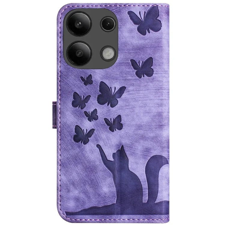 For Xiaomi Redmi Note 13 4G Case PU Leather Phone Cover Butterfly Cat Pattern