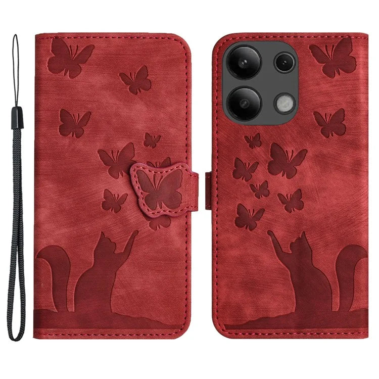 For Xiaomi Redmi Note 13 4G Case PU Leather Phone Cover Butterfly Cat Pattern
