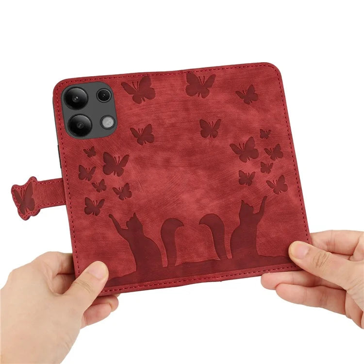 For Xiaomi Redmi Note 13 4G Case PU Leather Phone Cover Butterfly Cat Pattern