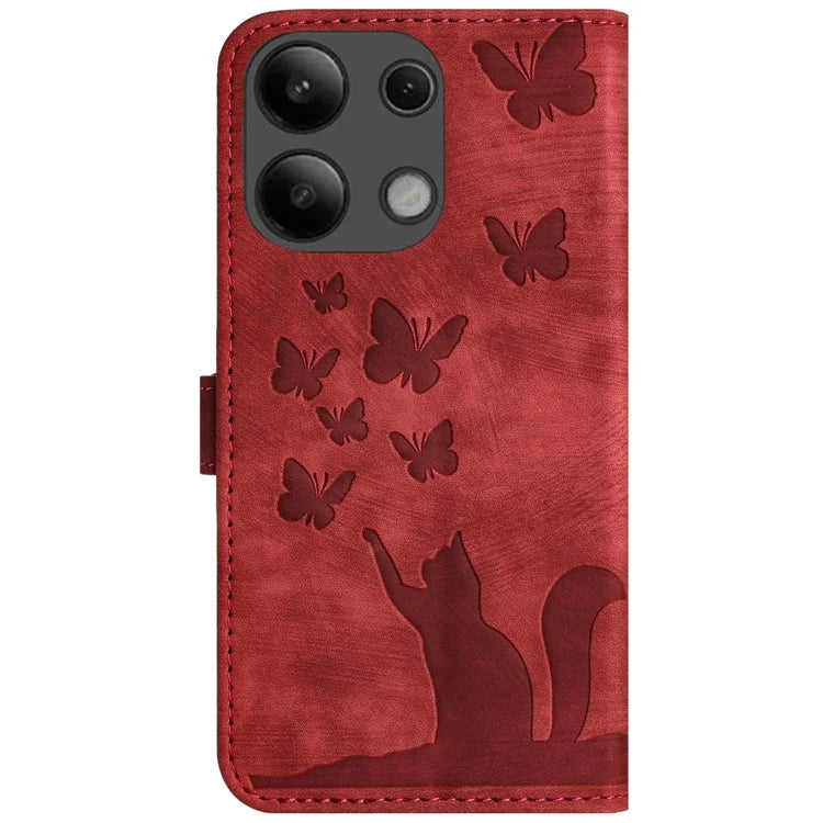 For Xiaomi Redmi Note 13 4G Case PU Leather Phone Cover Butterfly Cat Pattern
