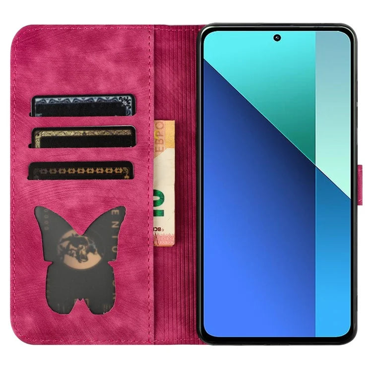 For Xiaomi Redmi Note 13 4G Case PU Leather Phone Cover Butterfly Cat Pattern