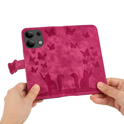 For Xiaomi Redmi Note 13 4G Case PU Leather Phone Cover Butterfly Cat Pattern