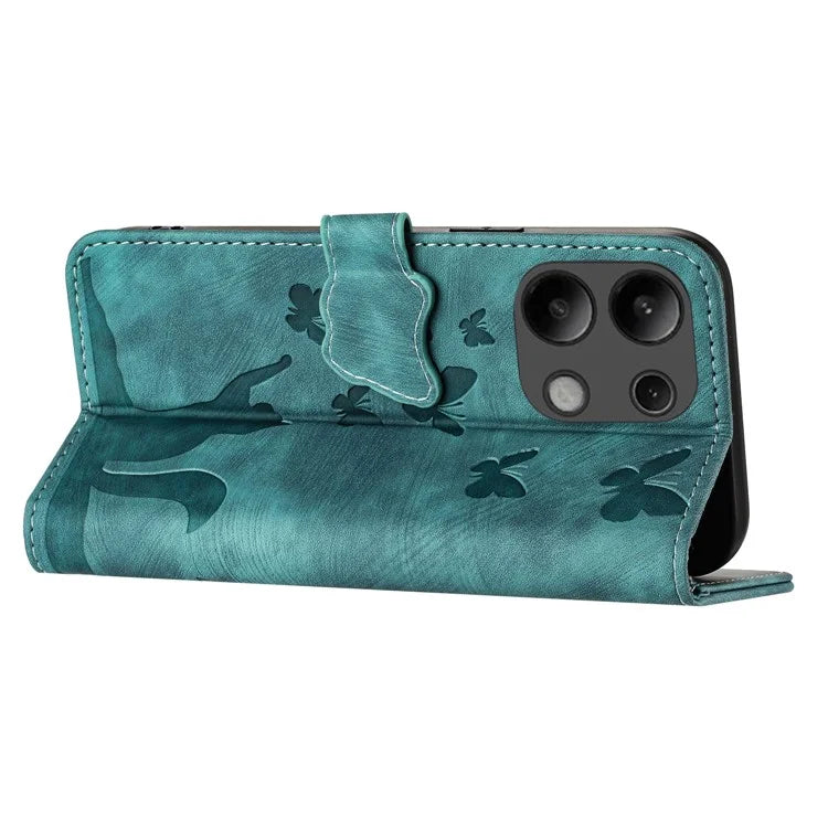 For Xiaomi Redmi Note 13 4G Case PU Leather Phone Cover Butterfly Cat Pattern