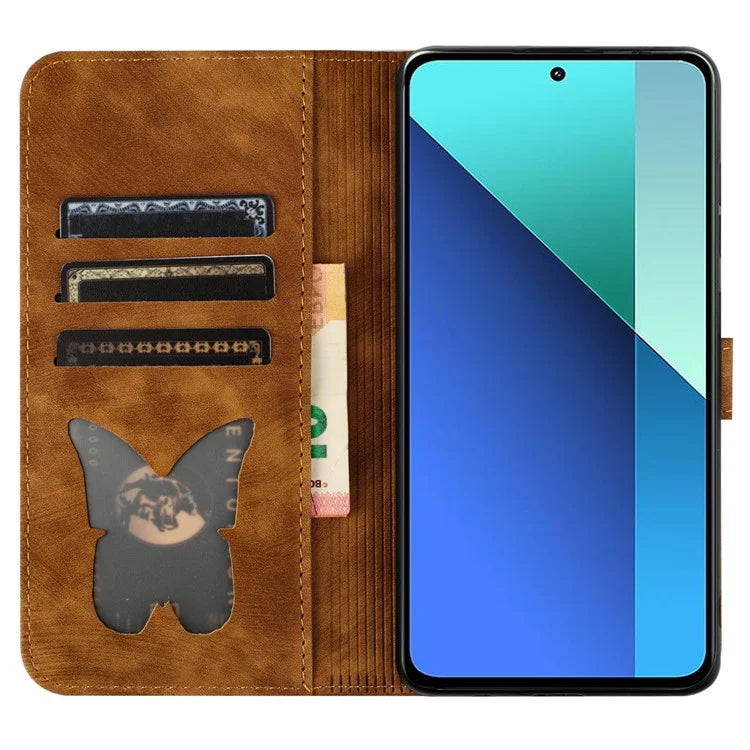 For Xiaomi Redmi Note 13 4G Case PU Leather Phone Cover Butterfly Cat Pattern