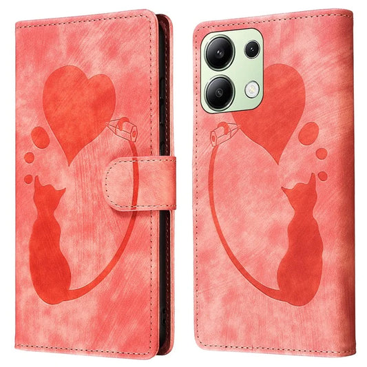 For Xiaomi Redmi Note 13 4G Case Love Heart Cat Leather Wallet Phone Cover