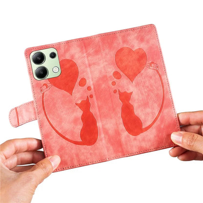 For Xiaomi Redmi Note 13 4G Case Love Heart Cat Leather Wallet Phone Cover