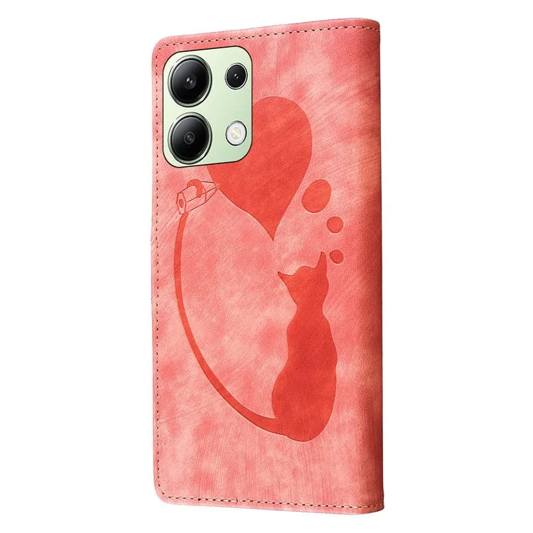 For Xiaomi Redmi Note 13 4G Case Love Heart Cat Leather Wallet Phone Cover