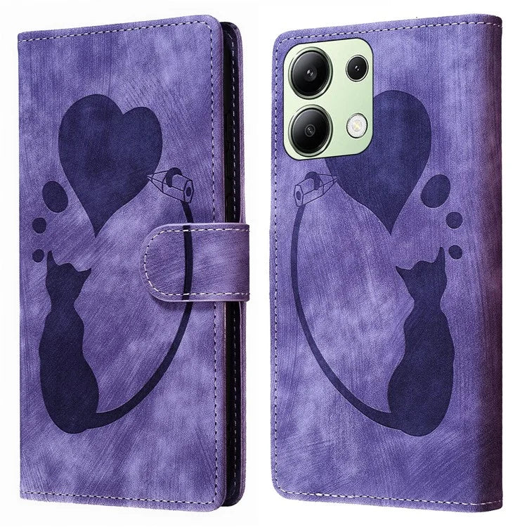 For Xiaomi Redmi Note 13 4G Case Love Heart Cat Leather Wallet Phone Cover
