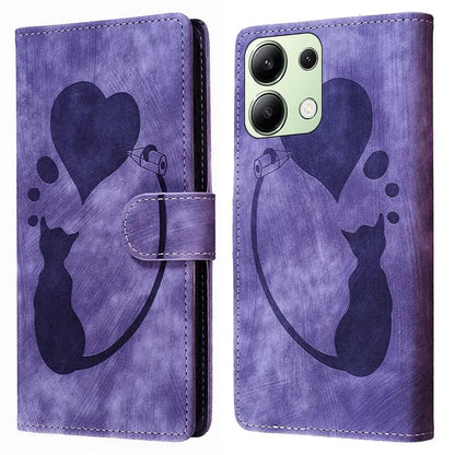For Xiaomi Redmi Note 13 4G Case Love Heart Cat Leather Wallet Phone Cover