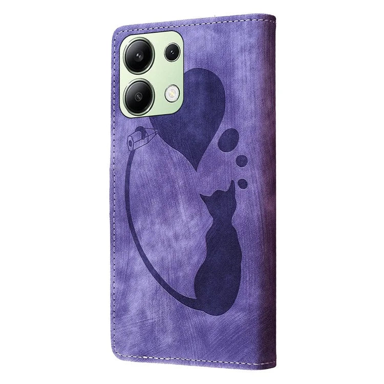 For Xiaomi Redmi Note 13 4G Case Love Heart Cat Leather Wallet Phone Cover