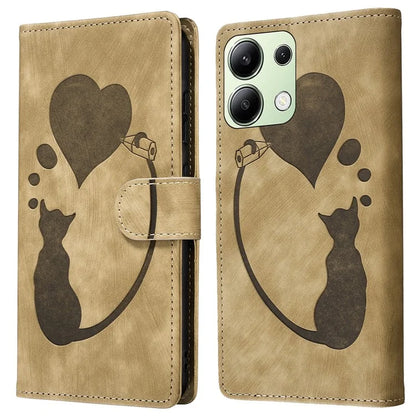 For Xiaomi Redmi Note 13 4G Case Love Heart Cat Leather Wallet Phone Cover