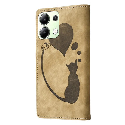 For Xiaomi Redmi Note 13 4G Case Love Heart Cat Leather Wallet Phone Cover