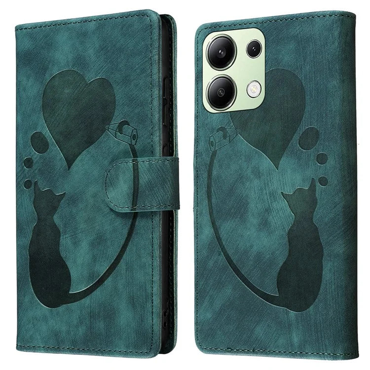 For Xiaomi Redmi Note 13 4G Case Love Heart Cat Leather Wallet Phone Cover