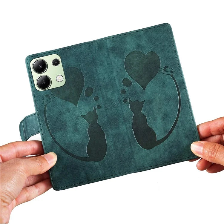 For Xiaomi Redmi Note 13 4G Case Love Heart Cat Leather Wallet Phone Cover