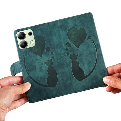 For Xiaomi Redmi Note 13 4G Case Love Heart Cat Leather Wallet Phone Cover