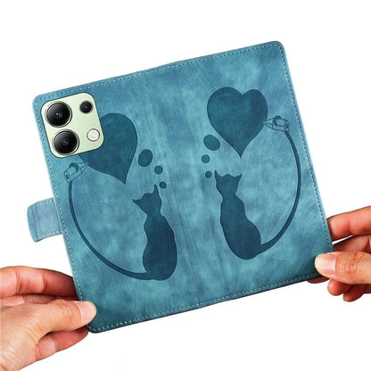 For Xiaomi Redmi Note 13 4G Case Love Heart Cat Leather Wallet Phone Cover