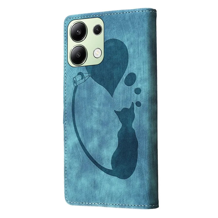 For Xiaomi Redmi Note 13 4G Case Love Heart Cat Leather Wallet Phone Cover