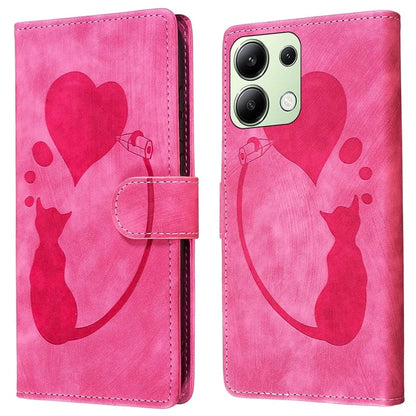 For Xiaomi Redmi Note 13 4G Case Love Heart Cat Leather Wallet Phone Cover