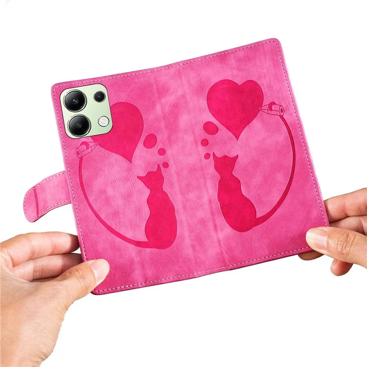 For Xiaomi Redmi Note 13 4G Case Love Heart Cat Leather Wallet Phone Cover