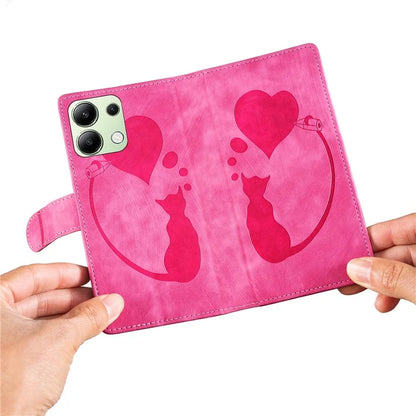 For Xiaomi Redmi Note 13 4G Case Love Heart Cat Leather Wallet Phone Cover