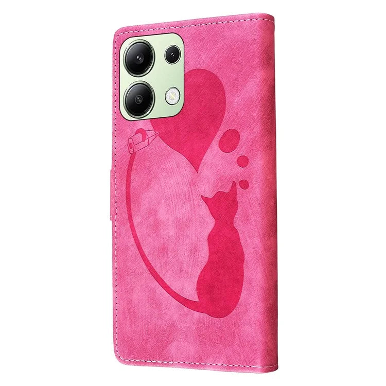 For Xiaomi Redmi Note 13 4G Case Love Heart Cat Leather Wallet Phone Cover