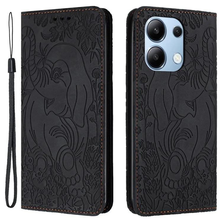 For Xiaomi Redmi Note 13 4G Case Elephant Pattern Leather Phone Cover Magnetic Absorption