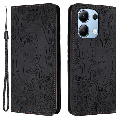 For Xiaomi Redmi Note 13 4G Case Elephant Pattern Leather Phone Cover Magnetic Absorption