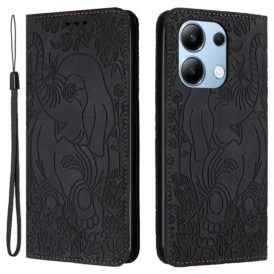 For Xiaomi Redmi Note 13 4G Case Elephant Pattern Leather Phone Cover Magnetic Absorption