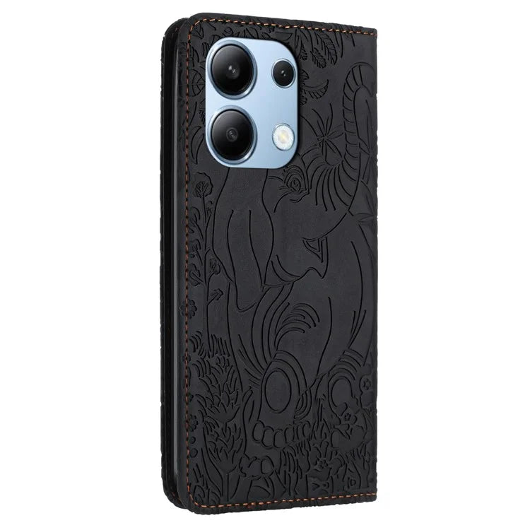 For Xiaomi Redmi Note 13 4G Case Elephant Pattern Leather Phone Cover Magnetic Absorption