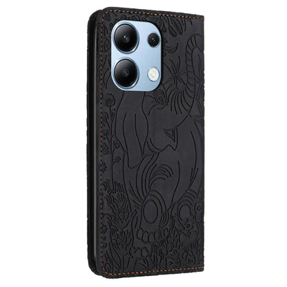For Xiaomi Redmi Note 13 4G Case Elephant Pattern Leather Phone Cover Magnetic Absorption