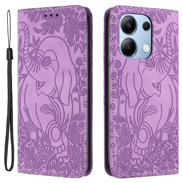 For Xiaomi Redmi Note 13 4G Case Elephant Pattern Leather Phone Cover Magnetic Absorption