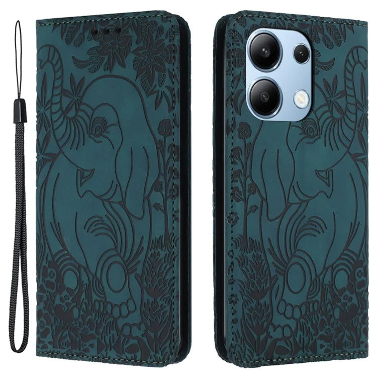 For Xiaomi Redmi Note 13 4G Case Elephant Pattern Leather Phone Cover Magnetic Absorption