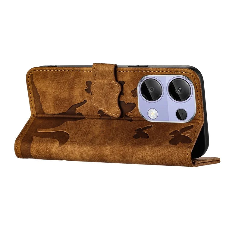 For Xiaomi Redmi Note 13 Pro 4G / Poco M6 Pro 4G Wallet Phone Case Butterfly Cat Imprint Leather Cover