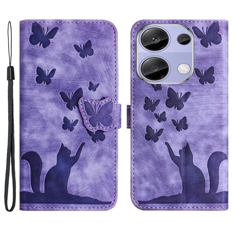 For Xiaomi Redmi Note 13 Pro 4G / Poco M6 Pro 4G Wallet Phone Case Butterfly Cat Imprint Leather Cover