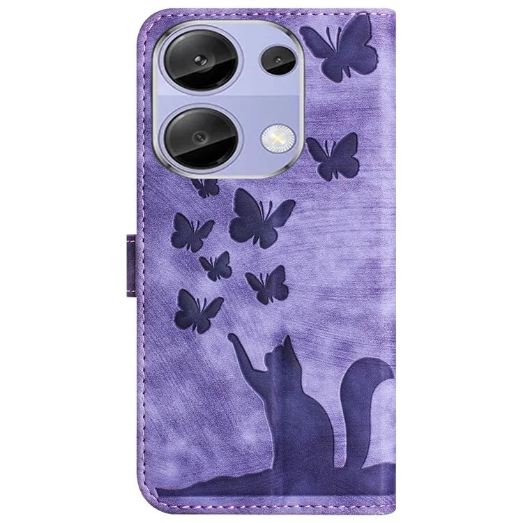 For Xiaomi Redmi Note 13 Pro 4G / Poco M6 Pro 4G Wallet Phone Case Butterfly Cat Imprint Leather Cover