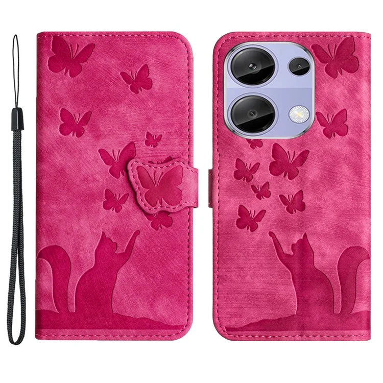 For Xiaomi Redmi Note 13 Pro 4G / Poco M6 Pro 4G Wallet Phone Case Butterfly Cat Imprint Leather Cover