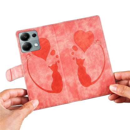 For Xiaomi Redmi Note 13 Pro 4G / Poco M6 Pro 4G Case Leather Imprinted Heart Cat Phone Cover