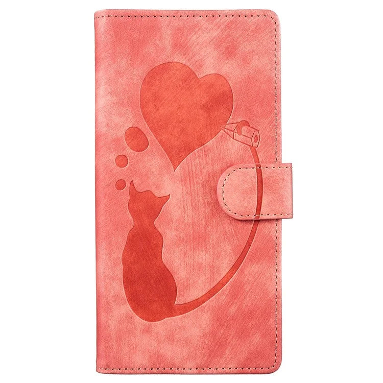For Xiaomi Redmi Note 13 Pro 4G / Poco M6 Pro 4G Case Leather Imprinted Heart Cat Phone Cover