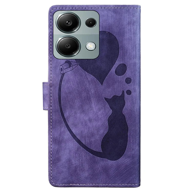For Xiaomi Redmi Note 13 Pro 4G / Poco M6 Pro 4G Case Leather Imprinted Heart Cat Phone Cover